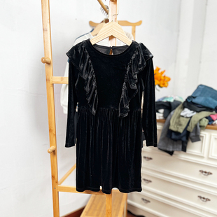 K570-M5童装 122-160码 欧美儿童长袖裙天鹅绒连衣裙女童春秋外贸