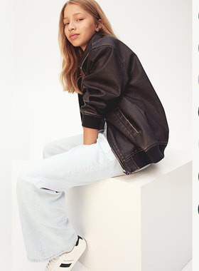 K128 童装134-170码 欧美H家儿童牛仔裤长裤女童阔腿裤春秋外贸