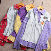 M4清仓155 衬衫 165码 国内儿童纯棉长袖 格子翻领女童春秋 童装 C852