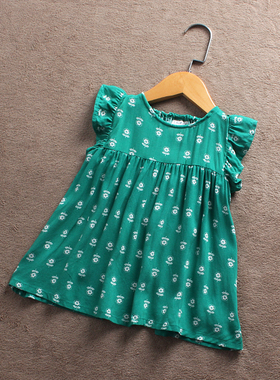 D960-O2 童装80-150码欧美儿童卡通淑女上衣T恤绿色女童夏季外贸