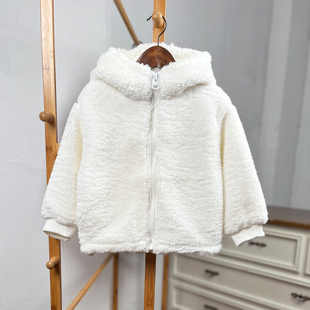 欧美儿童羊羔绒拉链衫 H755 164码 连帽外套女童白色外贸 B3童装