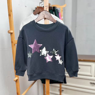 欧美儿童薄绒卫衣春秋款 童装 152码 圆领珠片女童外贸 K657