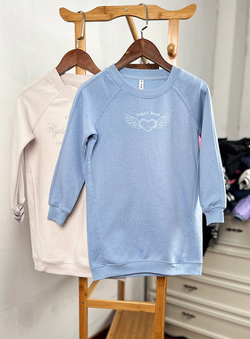 K575-W1童装120-160码 欧美儿童薄绒卫衣圆领中长款外套女童外贸