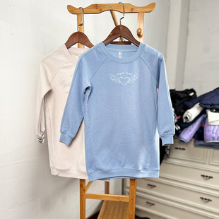 K575-W1童装120-160码 欧美儿童薄绒卫衣圆领中长款外套女童外贸