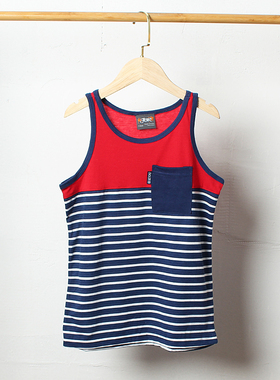 J357-H1童装126-178码欧美儿童夏季圆领背心男童条纹口袋休闲外贸