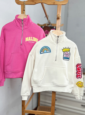 K646-D1 童装 115-140码欧美儿童薄绒卫衣春秋款长袖立领可爱外贸