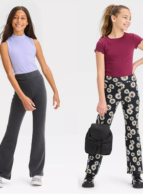 瑕疵J490-M6童装115-160欧美儿童纯棉长裤休闲喇叭裤女童弹力外贸