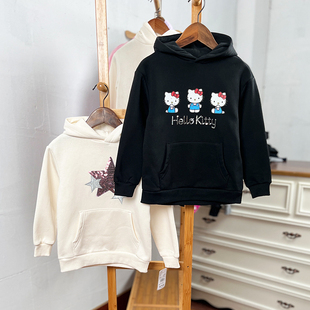 140码 K573 童装 欧美儿童薄绒卫衣女童连帽外套男女童外贸