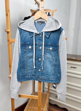 H850-E5 童装 150-155码 欧美儿童牛仔外套春秋女童连帽短款外贸