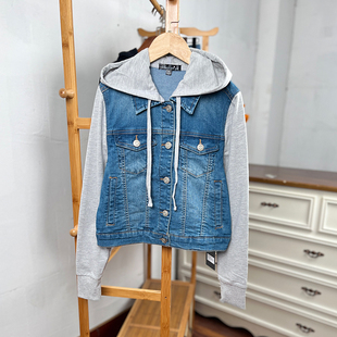 H850-E5 童装 150-155码 欧美儿童牛仔外套春秋女童连帽短款外贸