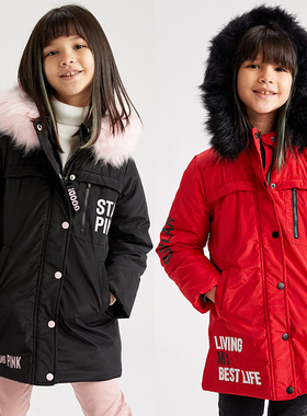 K627 童装110-164码 欧美儿童中长款棉袄棉衣冬季女童休闲外贸