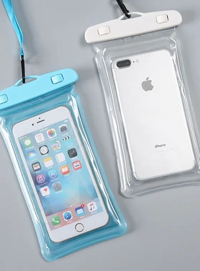 水下拍照气囊手机防水袋温泉游泳手机通用触屏浮潜防水套蓝色透明