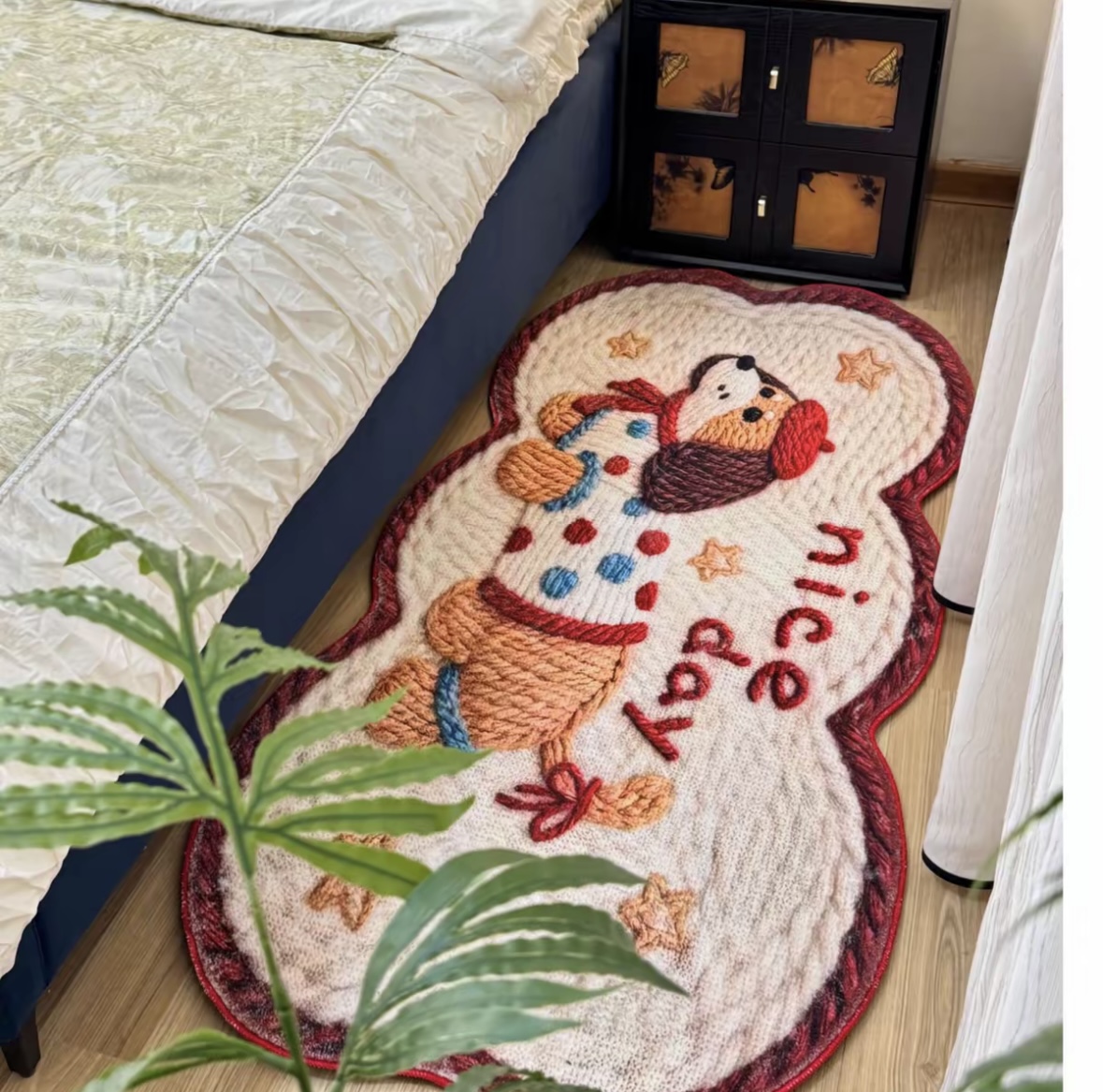 毛线风卡通小狗kt仿羊绒加厚凯蒂可爱地垫床边毯家用阳台卧室地毯