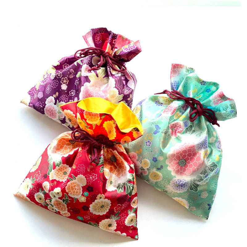 福袋日本和风布艺喜糖盒婚庆束口袋方形单层抽绳袋婚礼香包喜糖袋