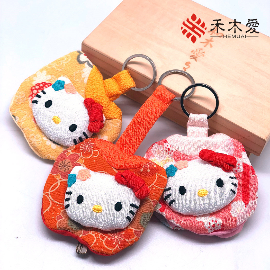 hello kitty钥匙包出口日本和风布艺可爱创意抽拉式收纳钥匙扣圈