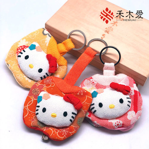 hellokitty布艺钥匙圈扣日本和风布艺可爱创意抽拉式收纳钥匙圈包 - 封面