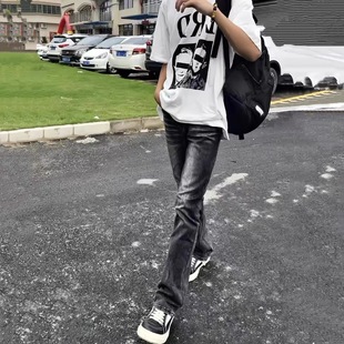 黑牛3.0美式vibe风修身517微喇牛仔裤男黑灰色高街潮流长裤显瘦