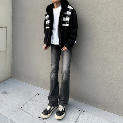 美式水洗黑微喇修身牛仔裤男