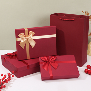 生日礼物盒红色包装盒衣服鞋围巾化妆品礼盒空盒喜庆礼品盒高级感