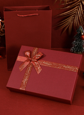 红色礼物盒高级包装盒生日礼品盒精美空盒复古礼盒衬衫围巾盒大号