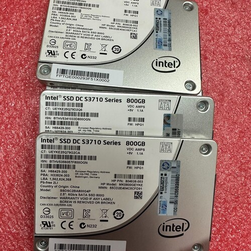 议价英特尔原厂 惠普 S3710 800G固态硬盘，型号SSDS