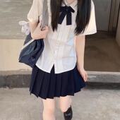 女士春夏季 白色衬衫 学生学院风上衣 附中校服风琴褶短袖 jk制服套装