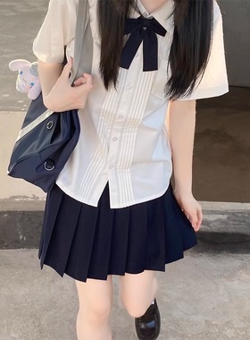 jk制服套装附中校服风琴褶短袖白色衬衫女士春夏季学生学院风上衣