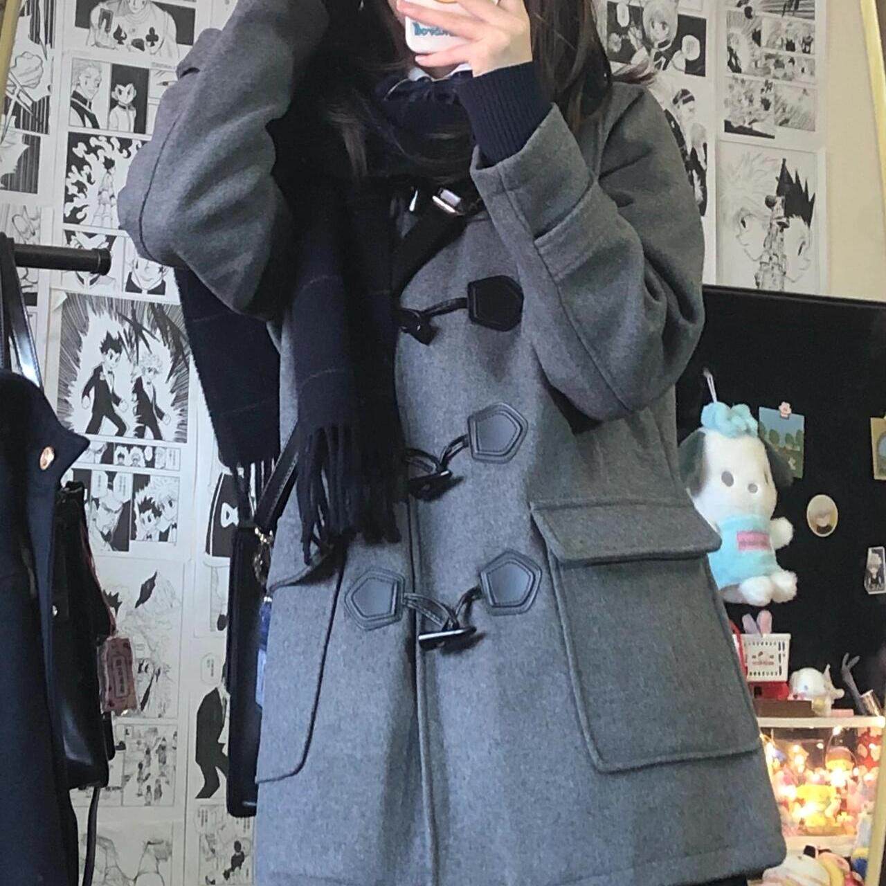 学院风jk制服牛角扣大衣毛呢外套