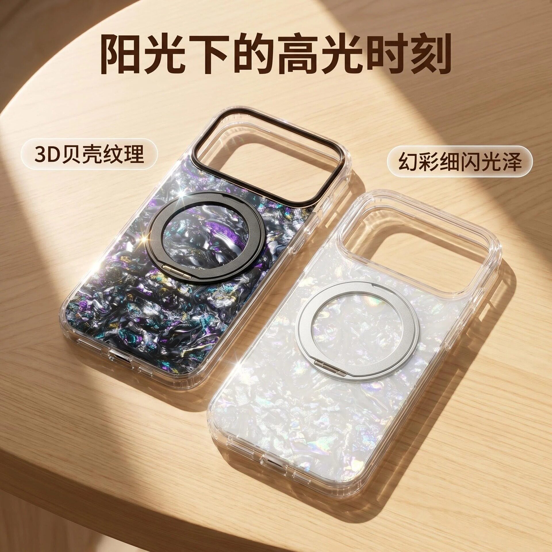 贝壳纹适用苹果iphone18promax手机壳17pro带旋转支架2026新款不带摄像头不包镜头大孔镂空磁吸充电外壳系列