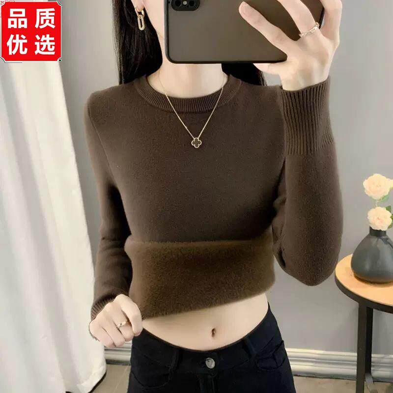 秋冬加绒毛衣女加厚一体