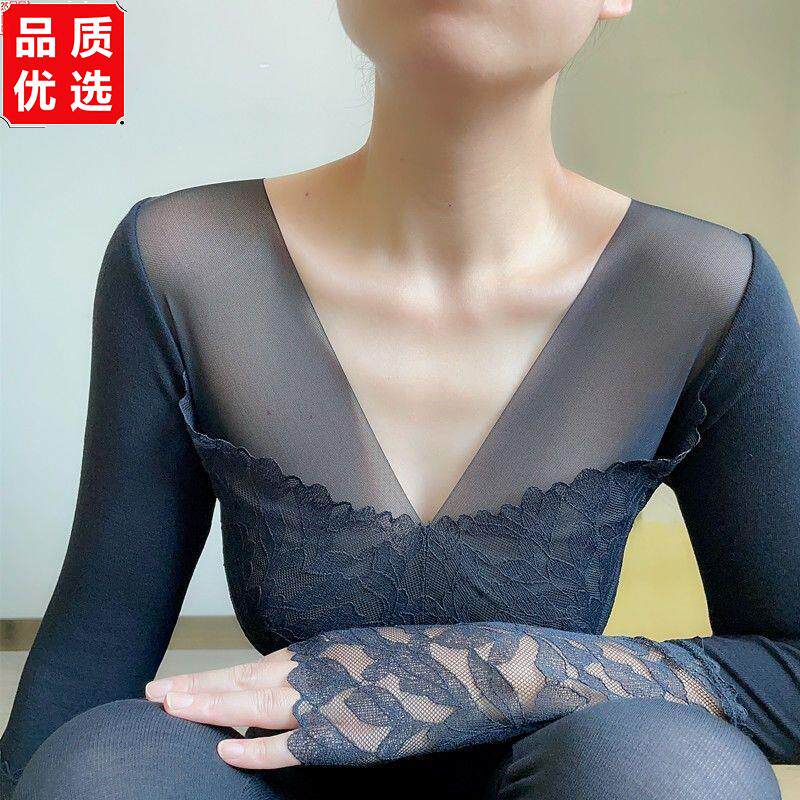 蕾丝发热保暖内衣套装女