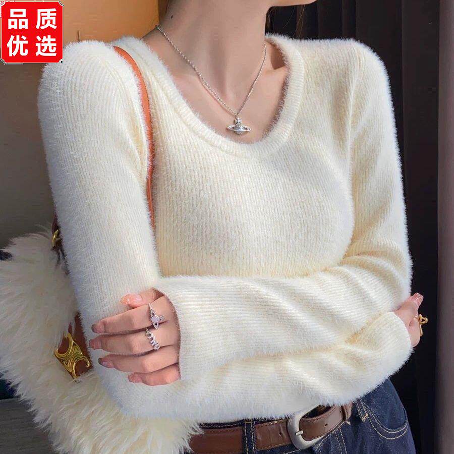 加绒加厚圆领毛衣女秋冬