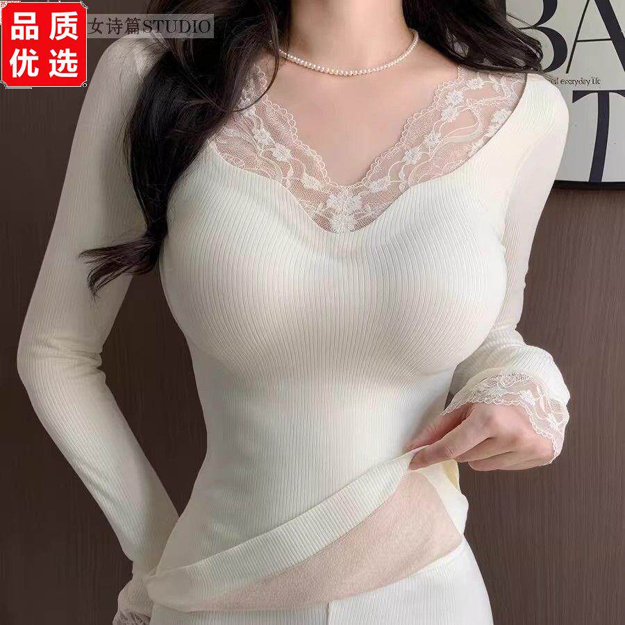 羊绒蚕丝保暖内衣女加绒