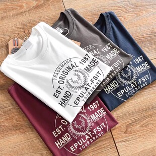 美式休闲夏季新款半袖Tee青年男生水洗精硫棉磨毛做旧短袖T恤衫潮