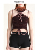 特价 5折 JUEJUEWORKS原创镂空纯手工毛线针织酒红吊带背心