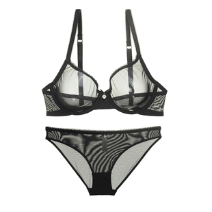 大码 欧美性感超薄透视内衣女无海绵全透明薄款 小胸聚拢文胸套装