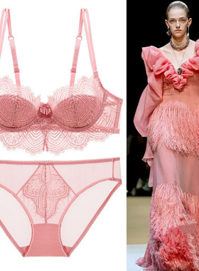 2021新款半杯超薄款蕾丝文胸套装性惑小胸聚拢性感夏季法式内衣女