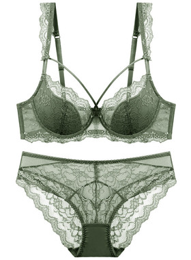 超薄款性感蕾丝内衣套装上托聚拢大码大胸显小少女文胸罩夏季DE杯