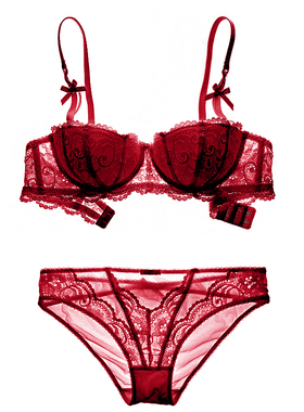 1/2杯蕾丝薄款性感微聚拢文胸套装半杯胸罩上托红色内衣夏季新款