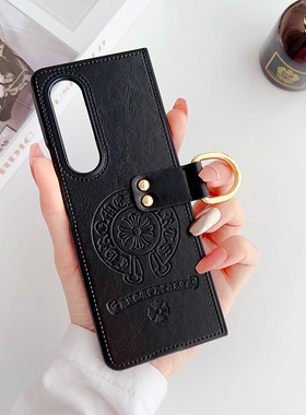 v-case 潮牌十字架适用于韩国三星ZFold4手机壳zfold3心系天下折叠翻盖皮壳f9000时尚个性保护套