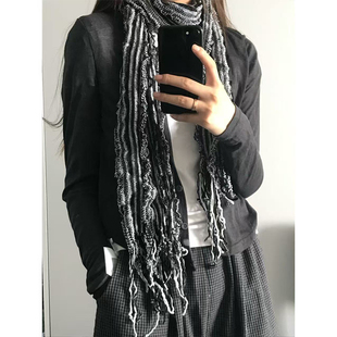 暗黑废土风亚文化y2k辣妹做旧流苏围巾秋冬战损感朋克木耳边丝巾