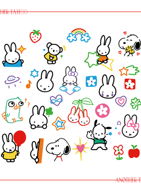 AnOtherTattoo彩色卡通儿童史努比米菲迷你纹身贴组合买一送一