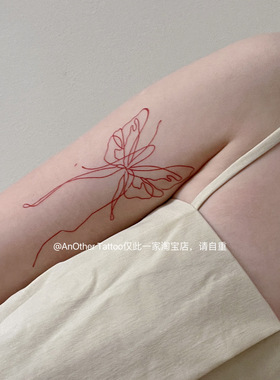 AnOther Tattoo红色性感线条纯欲风蝴蝶手臂女纹身贴买一送一防水
