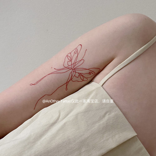 AnOtherTattoo 红色性感线条纯欲蝴蝶手臂女纹身贴买一送一防水