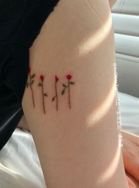 AnOther Tattoo彩色超洋气高级浓郁红玫瑰手臂辣妹纹身贴防水