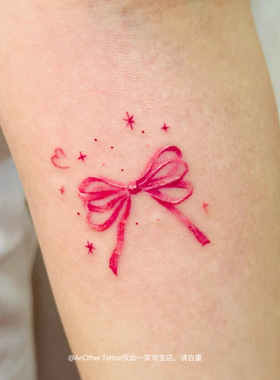 AnOther Tattoo粉色甜酷辣妹风蝴蝶结蜡笔彩绘纹身贴买一送一防水