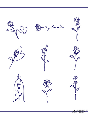 AnOther草本不反光ins线条玫瑰迷你纹身贴组合仿真持久买一送一