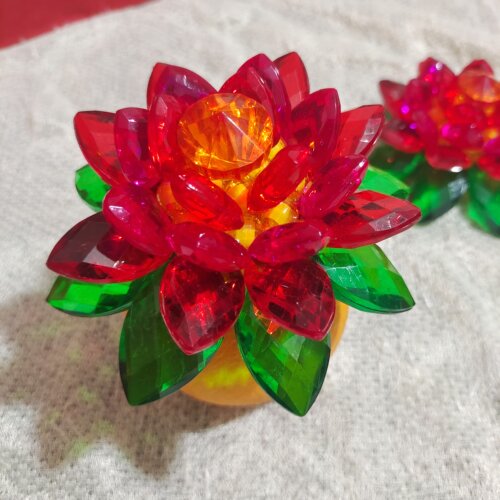 湄洲妈祖祖庙供品纯手工玫红色莲花款斋菜花成品孔雀花朵斋菜过年