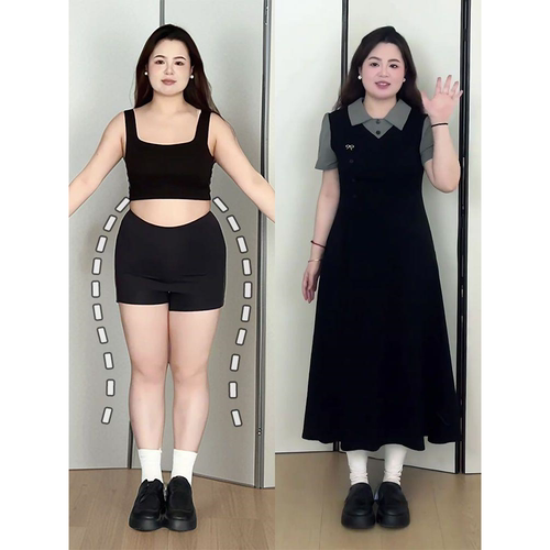 假两件连衣裙女2025新款夏季收腰大码胖mm梨型身材巨显瘦长款裙子