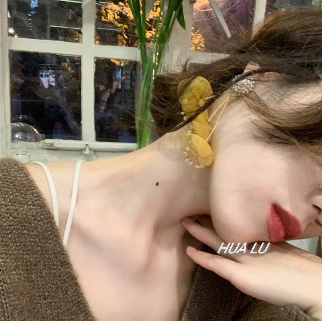 HUALU-飘渺轻纱~度假风复古黄色小清新森系花瓣花朵长款耳环耳夹,饰品/流行首饰/时尚饰品新,耳环,淘宝优惠券,粉丝福利购,淘宝优惠卷